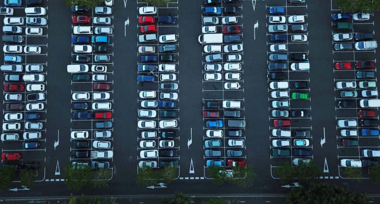 Aerial view of car parking, top view